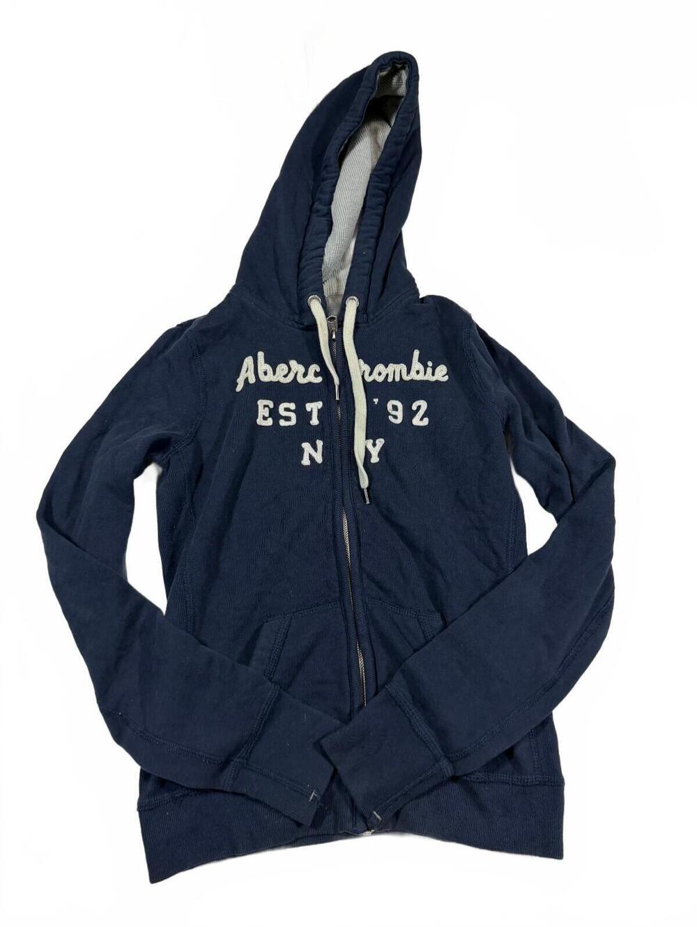 Y2K 2000s Navy Blue Abercrombie And Fitch Full Zip Flannel Lined Hood Size M